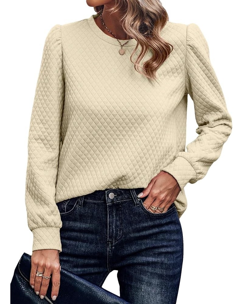 Women's Puff Long Sleeve Round Neck Solid Pullovers Sweatshirt Twist Texture Loose Tunic Casual Blouse Tops Apricot $16.65 Ho...