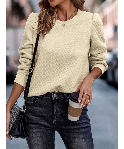 Women's Puff Long Sleeve Round Neck Solid Pullovers Sweatshirt Twist Texture Loose Tunic Casual Blouse Tops Apricot $16.65 Ho...