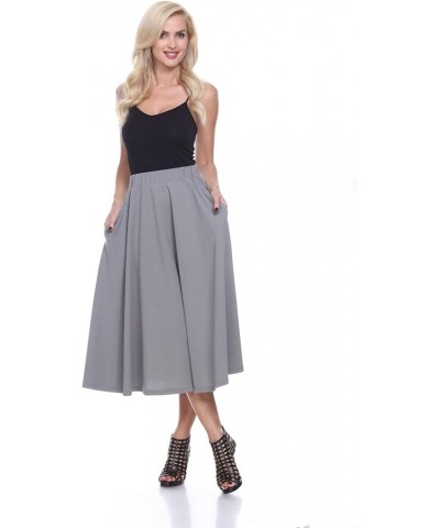 Women's Flared Midi Skirt with Pockets Gray $17.68 Skirts