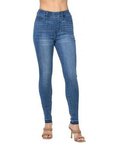 Women's High Waist Release Hem Pull On Skinny Jeans 88746 Medium Blue $27.28 Jeans