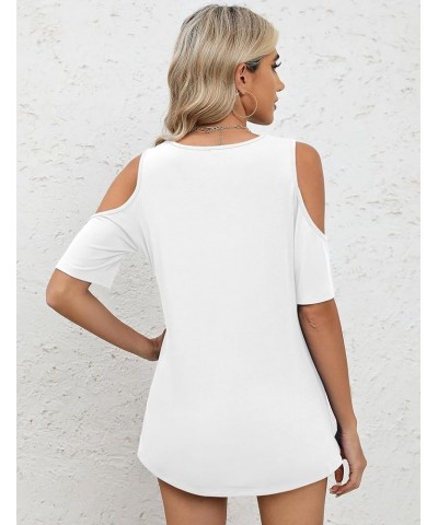 Cold Shoulder Tops for Women Summer Casual Tie Knot Front V Neck Short Sleeve Shirts Blouses White $12.09 Blouses