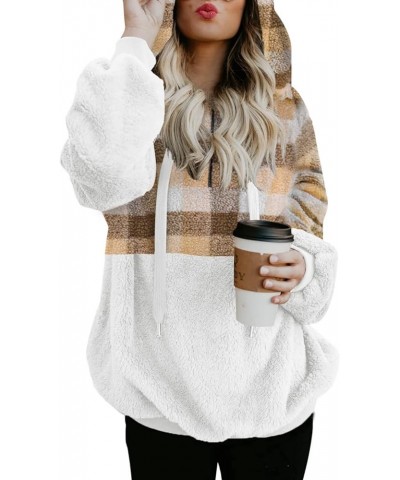 Womens 2023 Fashion Fuzzy Warm Casual Loose Hooded Sweatshirt Hoodies with Pockets Outerwear S-XXL B Khaki Plaid $22.13 Hoodi...