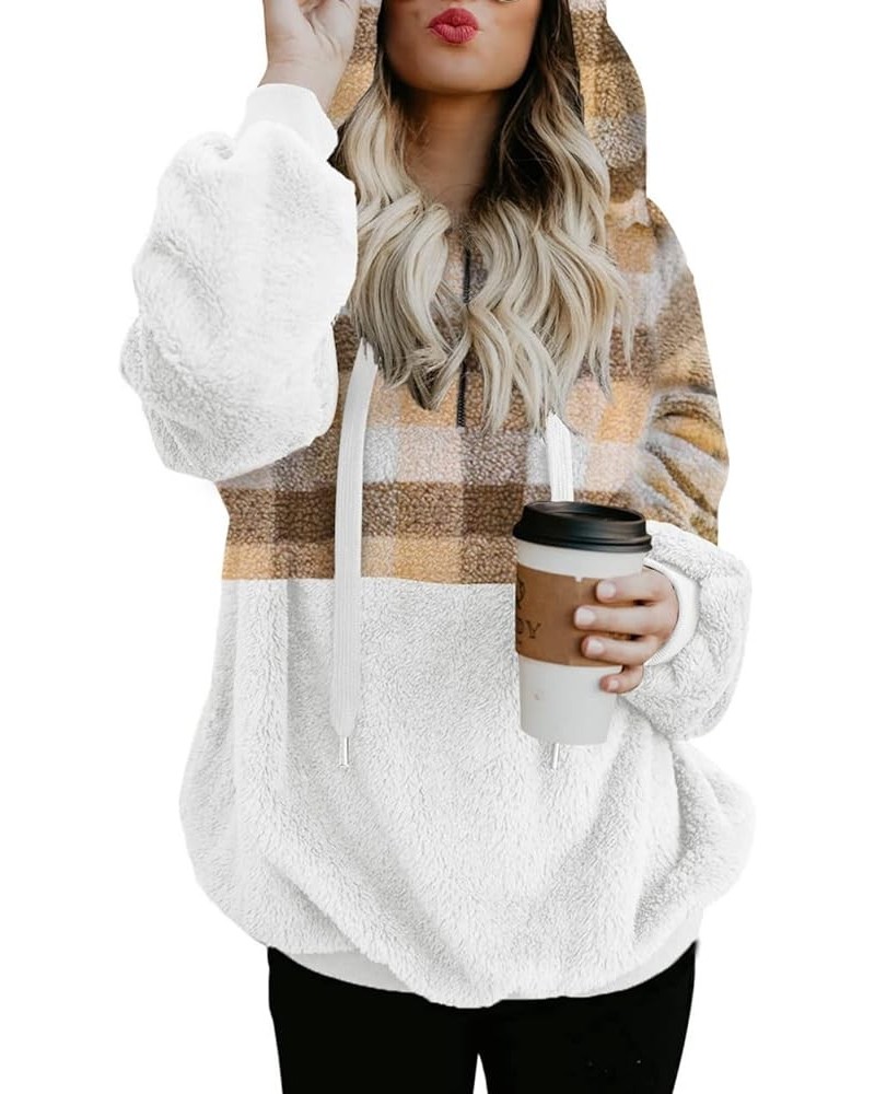 Womens 2023 Fashion Fuzzy Warm Casual Loose Hooded Sweatshirt Hoodies with Pockets Outerwear S-XXL B Khaki Plaid $22.13 Hoodi...