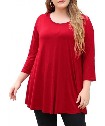 Womens 3/4 Sleeve Casual Loose Fit Swing Plus Size Tunic Tops Basic T Shirt Christmas Red $13.74 Tops