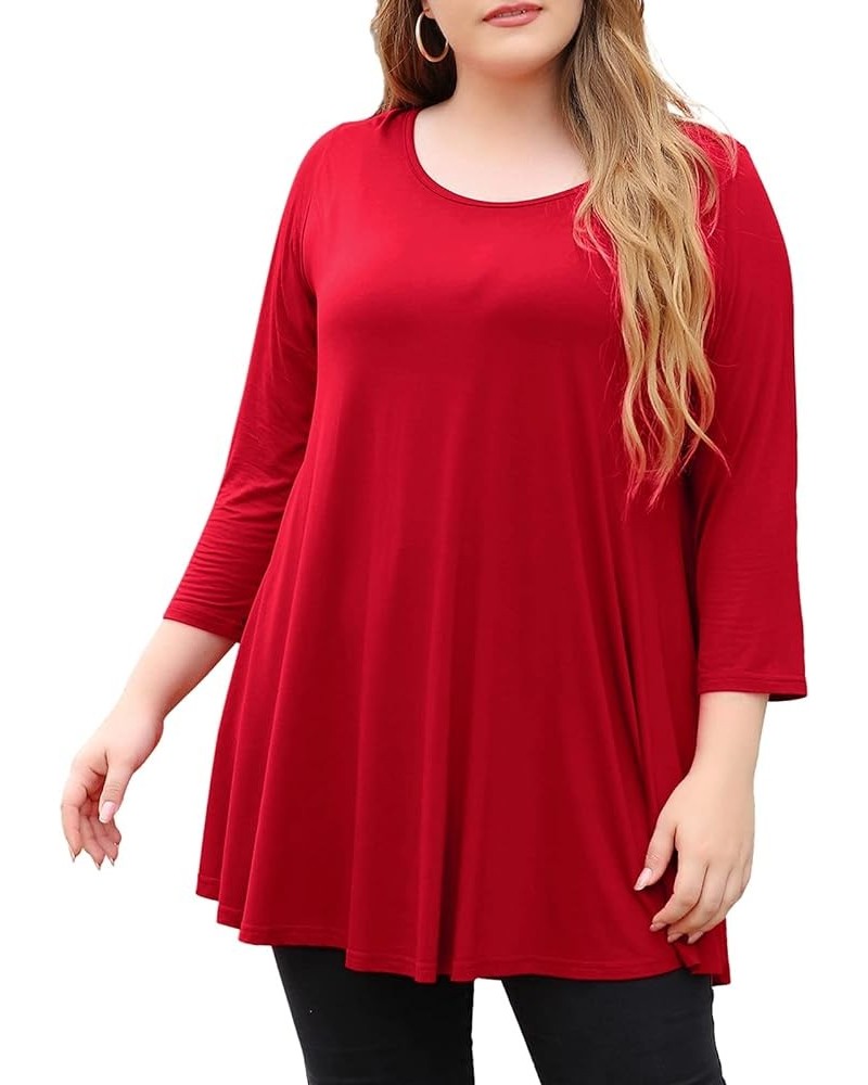 Womens 3/4 Sleeve Casual Loose Fit Swing Plus Size Tunic Tops Basic T Shirt Christmas Red $13.74 Tops