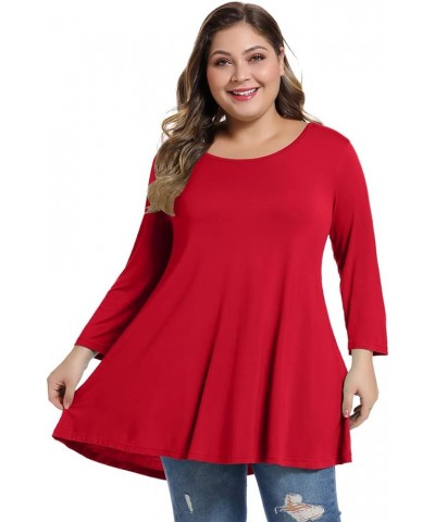 Womens 3/4 Sleeve Casual Loose Fit Swing Plus Size Tunic Tops Basic T Shirt Christmas Red $13.74 Tops