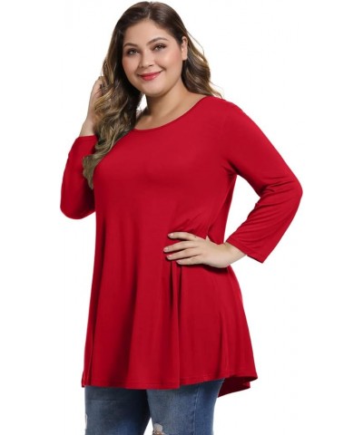 Womens 3/4 Sleeve Casual Loose Fit Swing Plus Size Tunic Tops Basic T Shirt Christmas Red $13.74 Tops