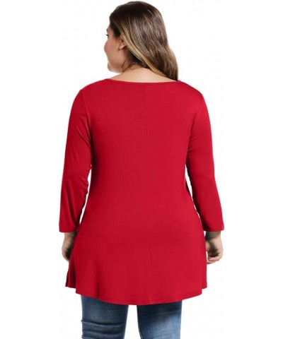 Womens 3/4 Sleeve Casual Loose Fit Swing Plus Size Tunic Tops Basic T Shirt Christmas Red $13.74 Tops