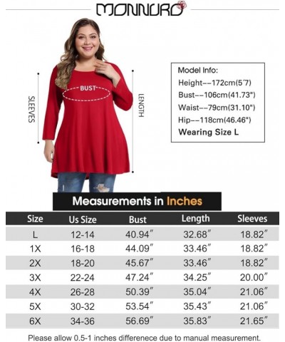 Womens 3/4 Sleeve Casual Loose Fit Swing Plus Size Tunic Tops Basic T Shirt Christmas Red $13.74 Tops