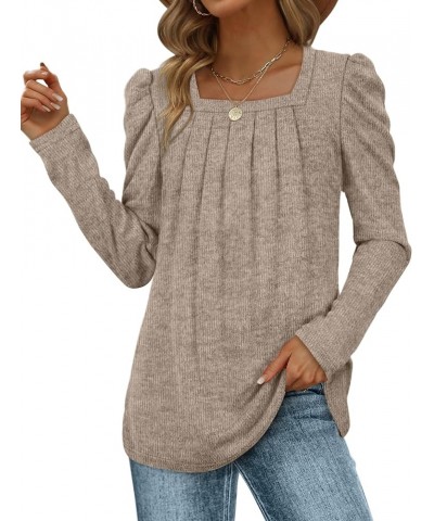 Womens Sweaters Lightweight Puff Sleeve Pleated Square Neck Tunic Shirts Loose Fit 04-grey Coffee $15.40 Sweaters