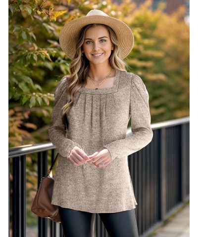 Womens Sweaters Lightweight Puff Sleeve Pleated Square Neck Tunic Shirts Loose Fit 04-grey Coffee $15.40 Sweaters