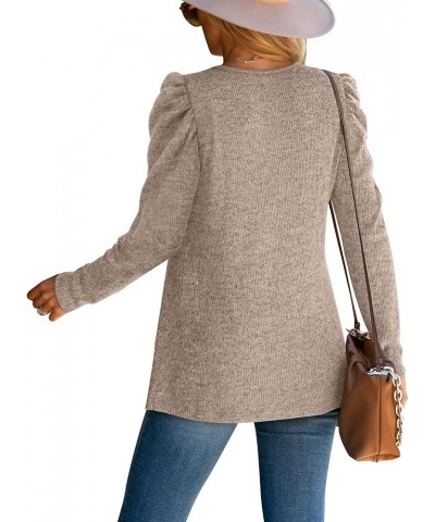 Womens Sweaters Lightweight Puff Sleeve Pleated Square Neck Tunic Shirts Loose Fit 04-grey Coffee $15.40 Sweaters