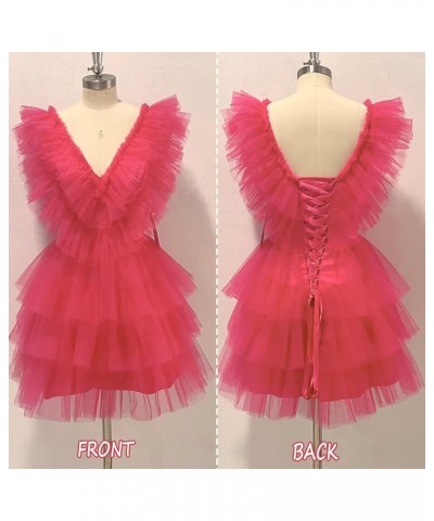 Tiered Tulle Homecoming Dresses for Teens Puffy Ruffles Short Prom Dresses A-Line Cocktail Party Club Growns Blue $25.52 Dresses