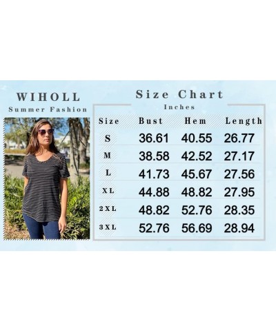 Women Summer T Shirts Short Sleeve Rounded V Neck Pocket Tee Tops 00-white Striped $12.00 T-Shirts