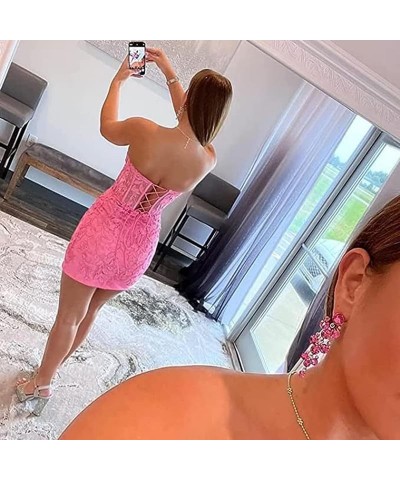 Strapless Tight Homecoming Dresses for Teens 2024 Short Lace Appliques Sweetheart Prom Cocktail Dress Hot Pink $26.00 Dresses