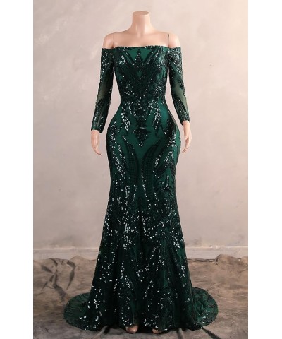 Women's Bateau Long Sleeves Sequins Mermaid Evening Dress Green-2 $63.00 Dresses