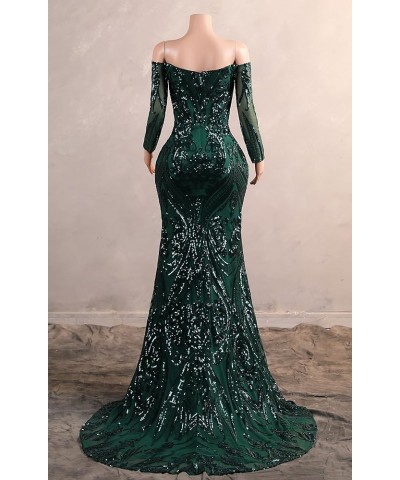 Women's Bateau Long Sleeves Sequins Mermaid Evening Dress Green-2 $63.00 Dresses