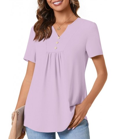 Womens Short Sleeve Summer Tunic Tops Dressy Chiffon Blouse Henley Shirts 2024 Casual Pullover Taro Purple $10.81 Tops