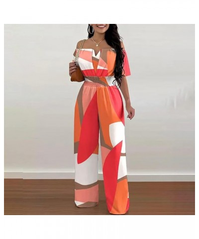 Cold Shoulder Romper for Women Summer Stripe Romper Bodycon Long Wide Leg Jumpsuit Tunic Romper Casual Boho Romper Orange $12...