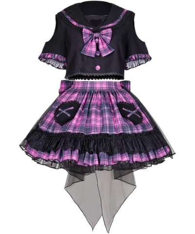 Women's Short Sleeved Sailor Collar Black Purple Plaid Dress Dress Suit Jacket+skirt $26.20 Suits