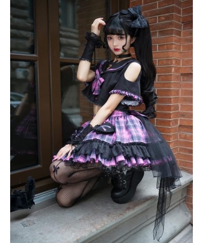 Women's Short Sleeved Sailor Collar Black Purple Plaid Dress Dress Suit Jacket+skirt $26.20 Suits