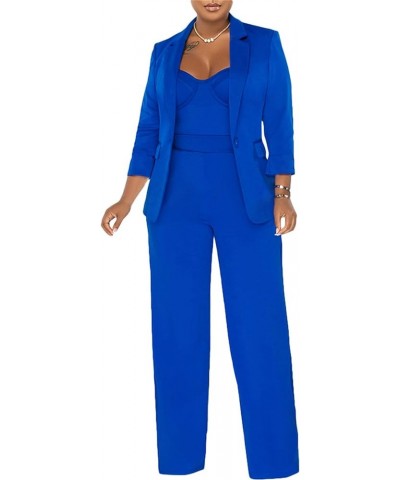 Women's 2 Piece Blazer Sets Bustier Corset One Piece Jumpsuit & Open Front Blazers Business Casual Blue $20.25 Suits