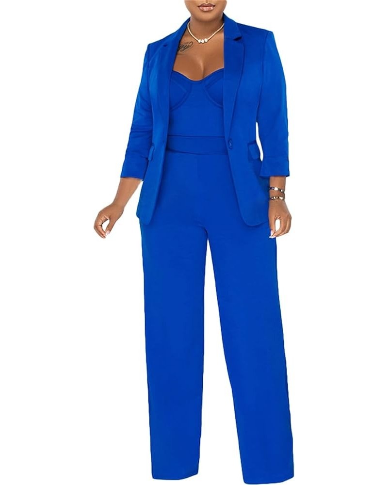 Women's 2 Piece Blazer Sets Bustier Corset One Piece Jumpsuit & Open Front Blazers Business Casual Blue $20.25 Suits