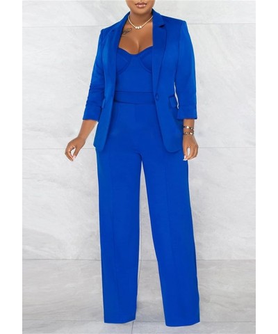 Women's 2 Piece Blazer Sets Bustier Corset One Piece Jumpsuit & Open Front Blazers Business Casual Blue $20.25 Suits