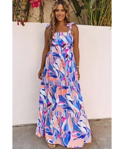 Women's 2024 Summer Sleeveless Floral Print Maxi Dress Strap Square Neck Beach Sun Dress Sky Blue $24.95 Dresses