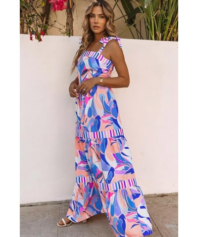 Women's 2024 Summer Sleeveless Floral Print Maxi Dress Strap Square Neck Beach Sun Dress Sky Blue $24.95 Dresses