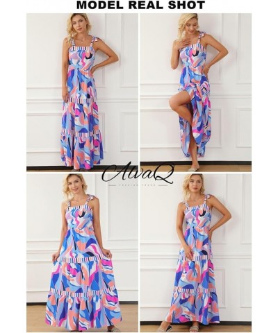 Women's 2024 Summer Sleeveless Floral Print Maxi Dress Strap Square Neck Beach Sun Dress Sky Blue $24.95 Dresses