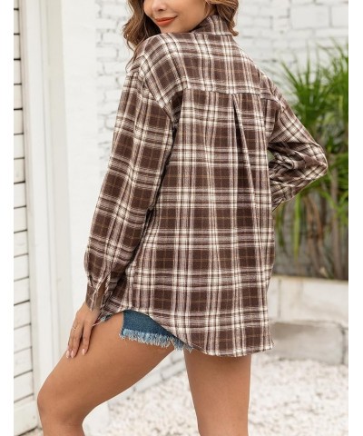 Flannel Plaid Shirts for Women Oversized Long Sleeve Button Down Shirts Blouse Tops Coffee $10.40 Blouses