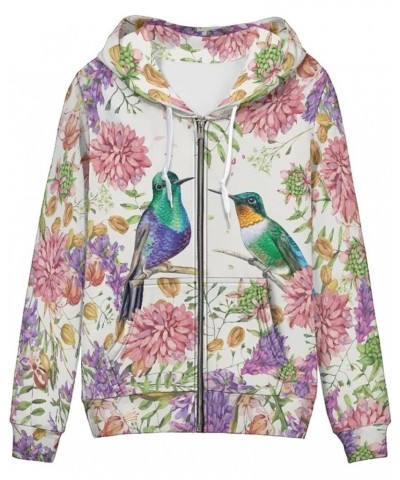 Women's Zip Up Long Sleeve Oversized Drawstring Hoodie Hooded Sweatshirt Pullover Top with Pockets Hummingbird Floral $17.37 ...