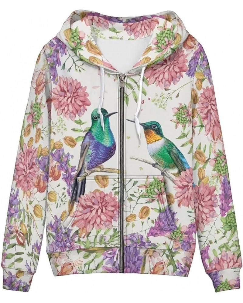 Women's Zip Up Long Sleeve Oversized Drawstring Hoodie Hooded Sweatshirt Pullover Top with Pockets Hummingbird Floral $17.37 ...