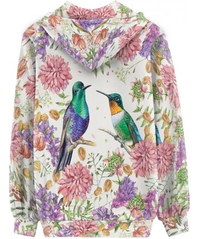 Women's Zip Up Long Sleeve Oversized Drawstring Hoodie Hooded Sweatshirt Pullover Top with Pockets Hummingbird Floral $17.37 ...