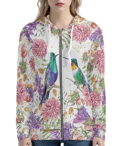 Women's Zip Up Long Sleeve Oversized Drawstring Hoodie Hooded Sweatshirt Pullover Top with Pockets Hummingbird Floral $17.37 ...