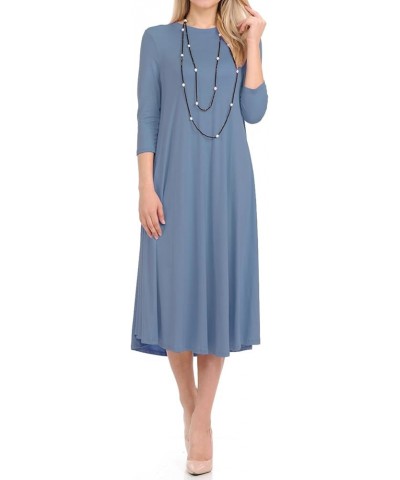 Women's Flowy A-Line Swing Midi Dress Three-Quarter Sleeve Casual Formal Denim $23.00 Dresses