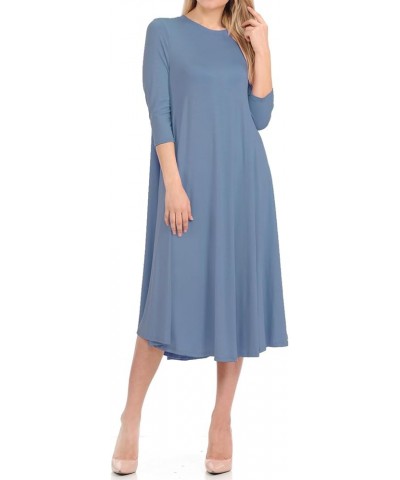 Women's Flowy A-Line Swing Midi Dress Three-Quarter Sleeve Casual Formal Denim $23.00 Dresses