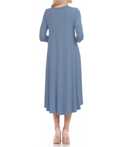 Women's Flowy A-Line Swing Midi Dress Three-Quarter Sleeve Casual Formal Denim $23.00 Dresses