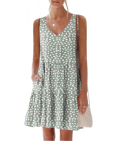 Women's Summer Casual Dress Sweet & Cute V-Neck Mini Dress with Pocket Sleeveless Dress D Green Spot $20.48 Dresses