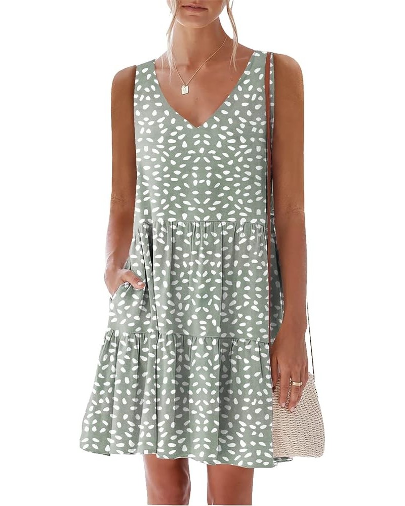 Women's Summer Casual Dress Sweet & Cute V-Neck Mini Dress with Pocket Sleeveless Dress D Green Spot $20.48 Dresses