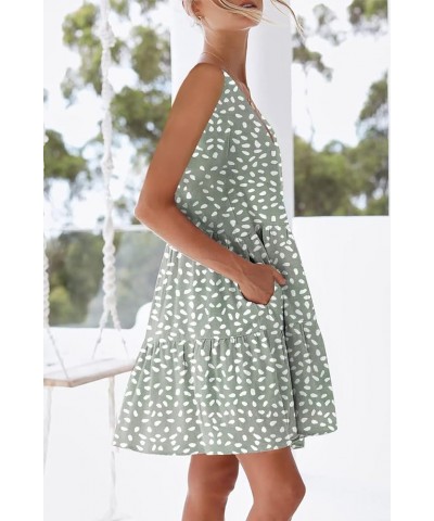 Women's Summer Casual Dress Sweet & Cute V-Neck Mini Dress with Pocket Sleeveless Dress D Green Spot $20.48 Dresses