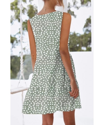 Women's Summer Casual Dress Sweet & Cute V-Neck Mini Dress with Pocket Sleeveless Dress D Green Spot $20.48 Dresses