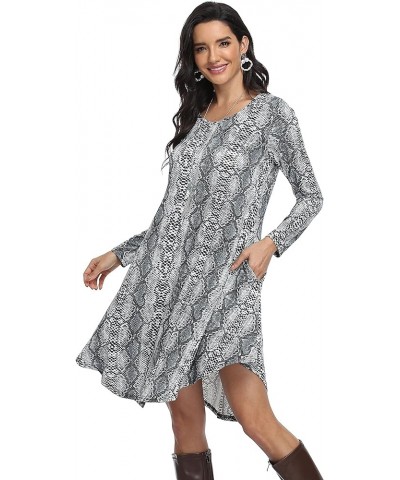 Women's Casual T Shirt Dresses Long Sleeve Loose Swing Dress with Pockets Irregular Hem-snake Print $10.56 Dresses