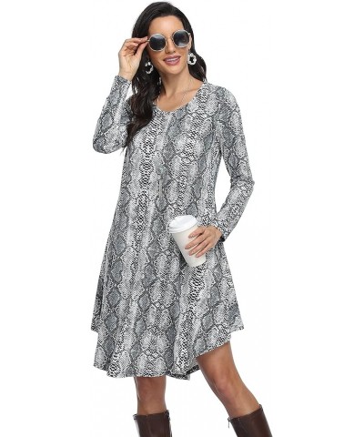 Women's Casual T Shirt Dresses Long Sleeve Loose Swing Dress with Pockets Irregular Hem-snake Print $10.56 Dresses