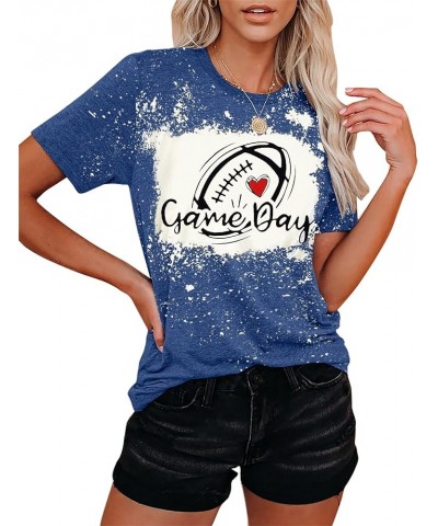 Game Day T Shirt Women Sunday Football Season Tee Vintage Bleached Shirt Letter Print Short Sleeve Top Dark Blue $11.39 T-Shirts