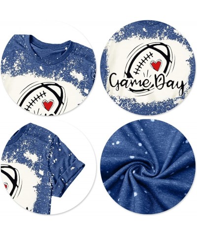 Game Day T Shirt Women Sunday Football Season Tee Vintage Bleached Shirt Letter Print Short Sleeve Top Dark Blue $11.39 T-Shirts