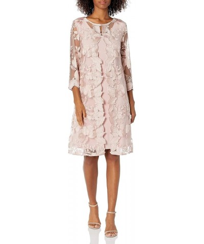 Women's Midi Scoop Neck Shift Dress with Jacket (Petite and Regular) Shell Pink $56.60 Dresses