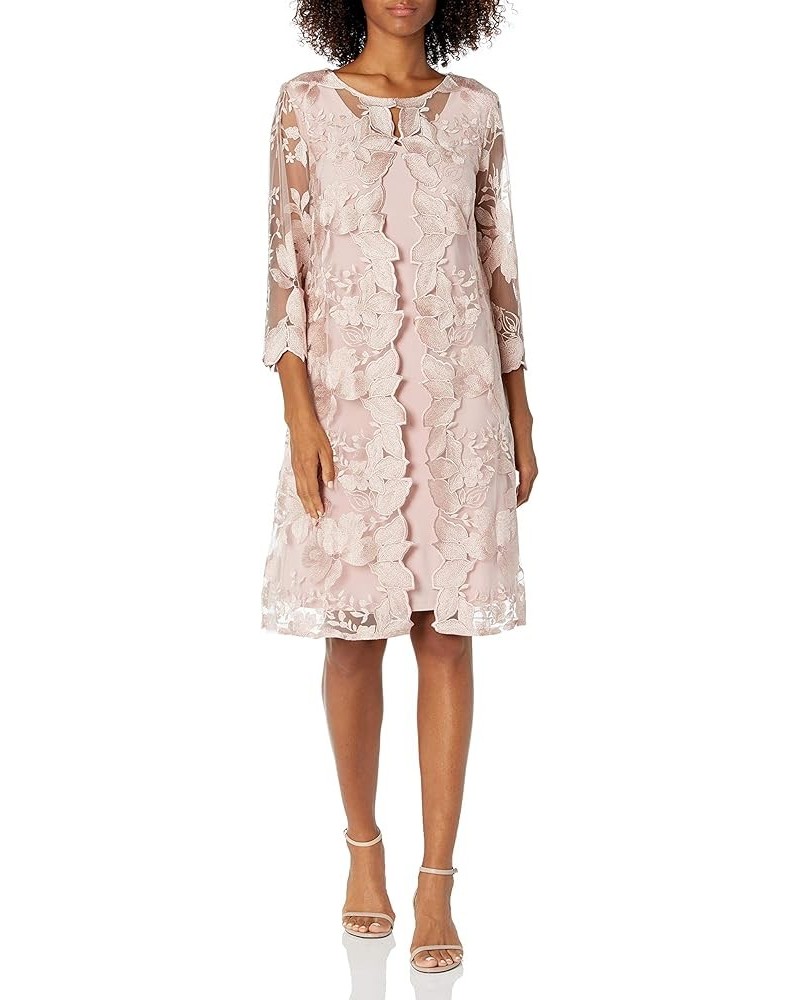 Women's Midi Scoop Neck Shift Dress with Jacket (Petite and Regular) Shell Pink $56.60 Dresses