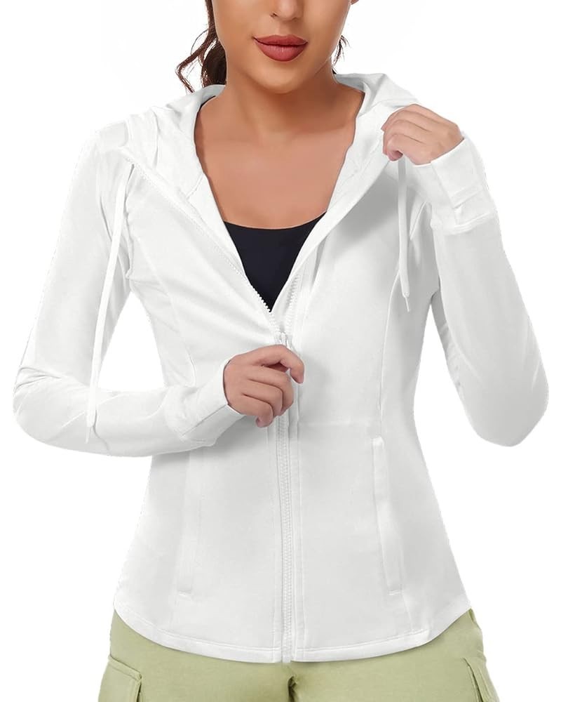 Women's Full Zip Up Workout Hoodie Athletic Running Track Jacket X-Small White $17.15 Jackets